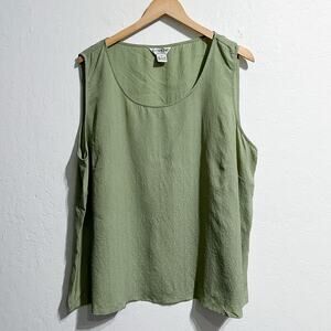 Citron Tank Top Womens 3X Camisole Silk Textured Sage Green Crepe